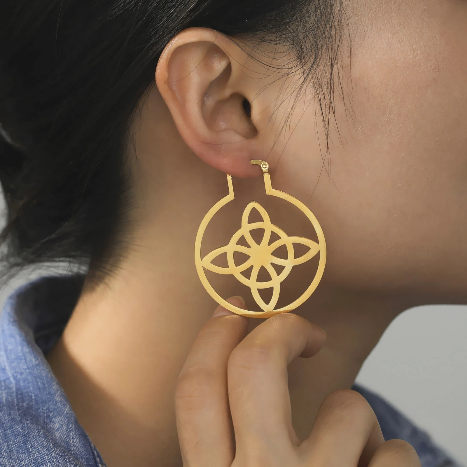 Sipuris Wicca Witchcraft Knot Earrings Stainless Steel Gold Color Vintage Amulet Supernatural Pendants Jewelry Gift For Women |