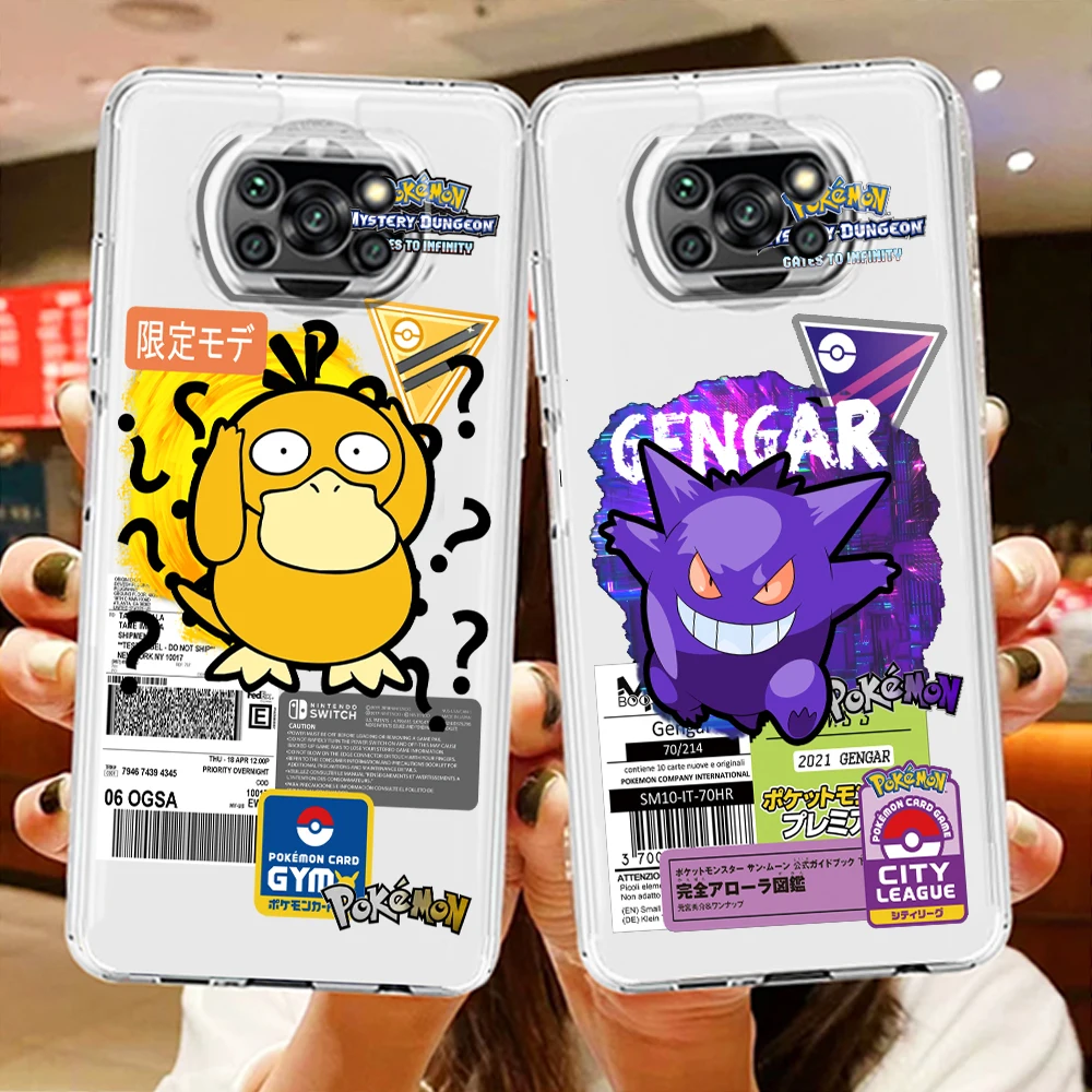 

Cartoon G-Gengar P-Pikachu For Xiaomi Civi 3 Poco X5 X4 X3 X2 NFC F5 F4 F3 GT M5s M4 M3 Pro C50 C40 Transparent Phone Case