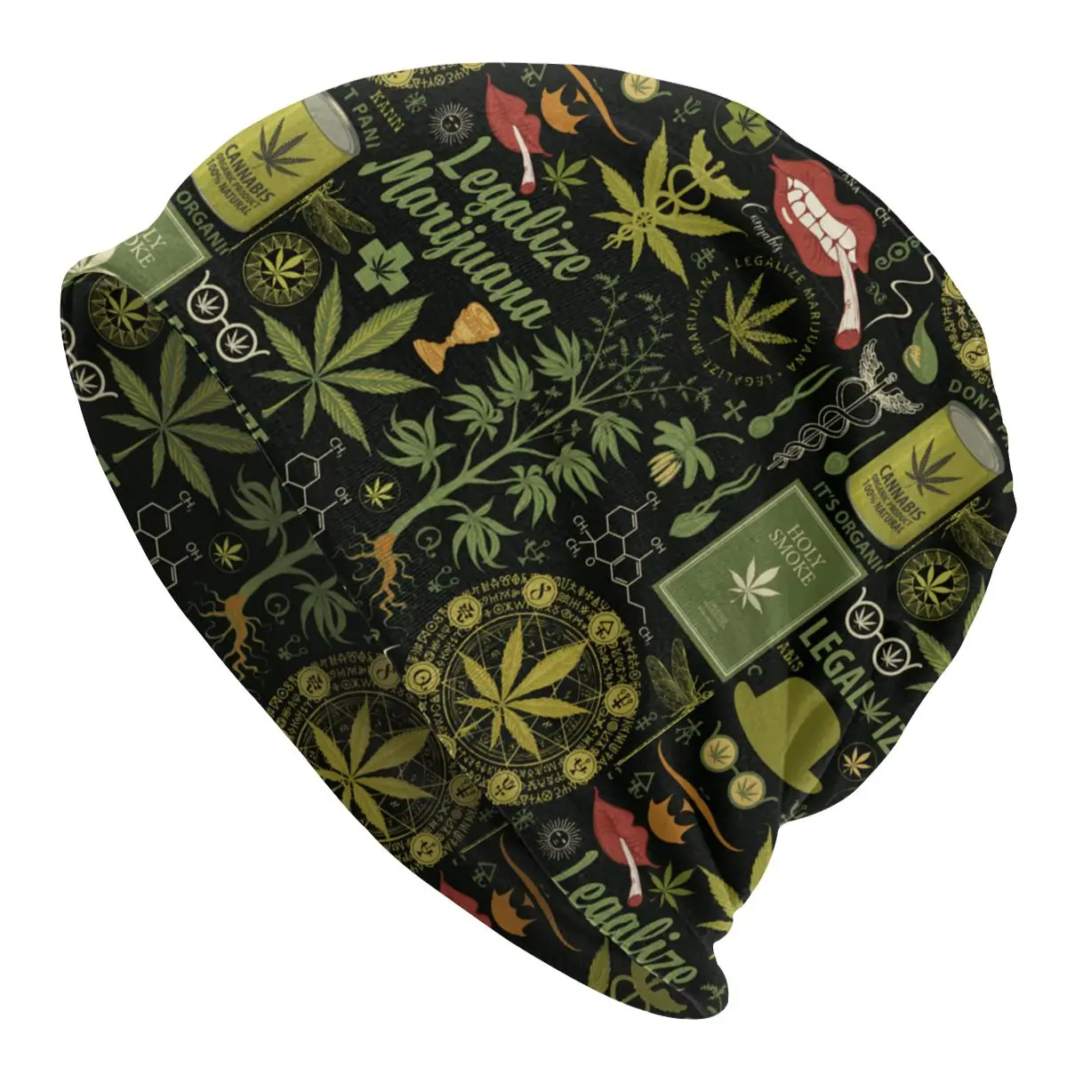 

Retro Cannabis Hemp Leaves Sketches Bonnet Hat Knitted Hat Skullies Beanies Hats Weed Women's Adult Warm Thermal Elastic Caps