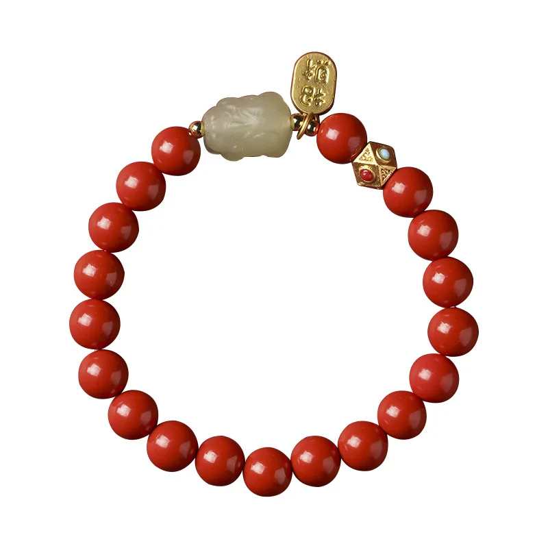 Cinnabar Primitive Year Fortune Pixiu Bracelet Natural Raw Ore Transfer Bead Amulet Authentic Female Good Luck Lucky Bracelet