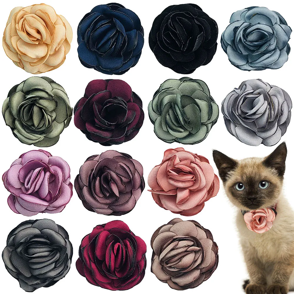

Solid Pet Dog Big Flowers Collar Bows Classic Dog Bulk Bowties Slidable Puppy Collar Charms for Small Dog Cats Pet Accessories