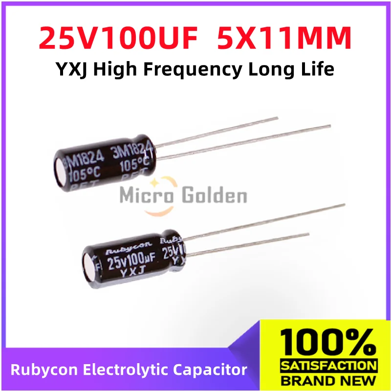 

(10pcs) Rubycon Imported Electrolytic Capacitor 25V 100UF 5X11MM Japanese Ruby YXJ Long Life High-Frequency Capacitance 100UF25V