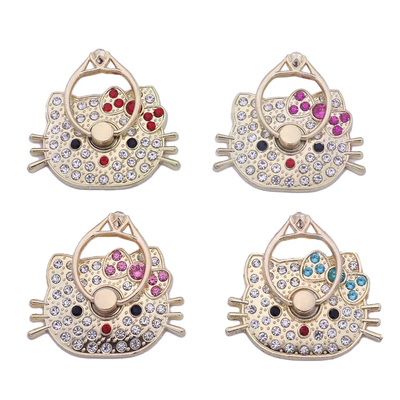 

Cute Cartoon Kawaii Diamond Inlaid Kitty cat Mobile phone Support Ring Buckle all Metal Cat Head Anti Falling Band Drill Support
