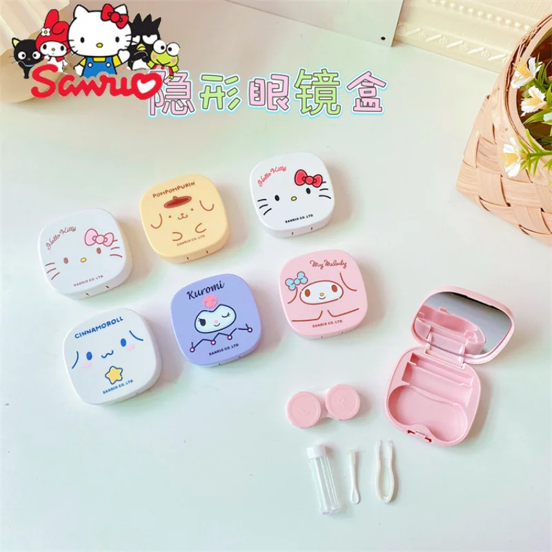 

Sanrio Melody Kuromi Hello Kitty Cinnamoroll Pochacco Contact Lens Case Beauty Pupil Storage Box Myopia Companion with Mirror