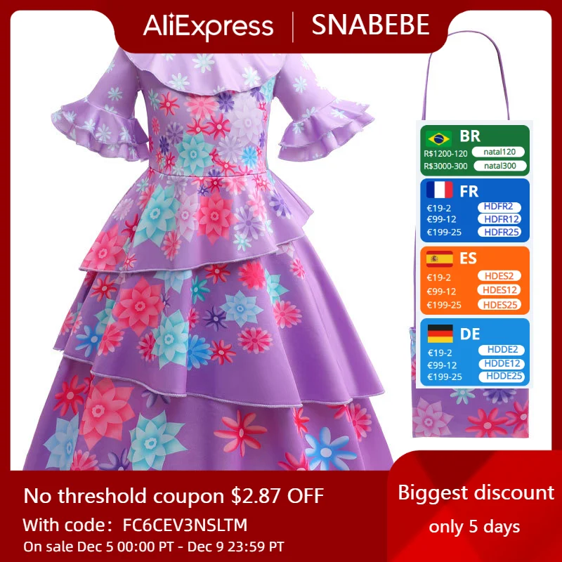 

2022 NEW Girl Costume Princess Dress Cosplay Layered Purple Dress European and American Shredded Milk Fabric Children Clothes