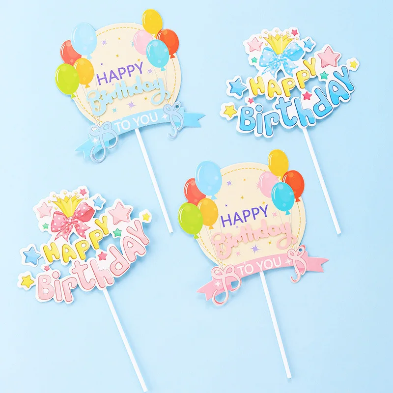 

Happy Birthday Decoration Topper for Cake Decorating Tools Decorations Supplies Toppers Cakes Event Party Crown Balloon Plug-in