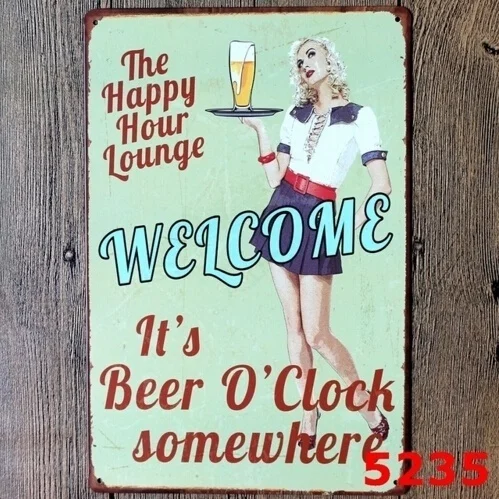 

Happy Hour Lounge Beer Vintage Metal Tin Sign Poster Pub Bar Wall Decor 20x30CM(Visit Our Store, More Products!!!)