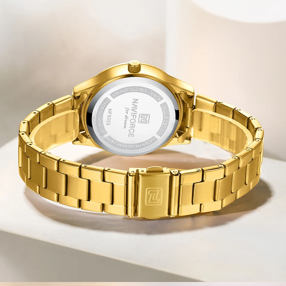 NAVIFORCE Роскошные часы для женщин водонепроницаемые светящиеся из нержавеющей