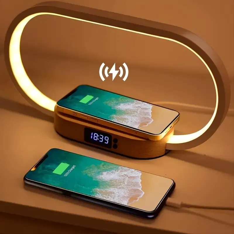 Multifunction Wireless Charger Pad Stand Clock LED Desk Lamp
