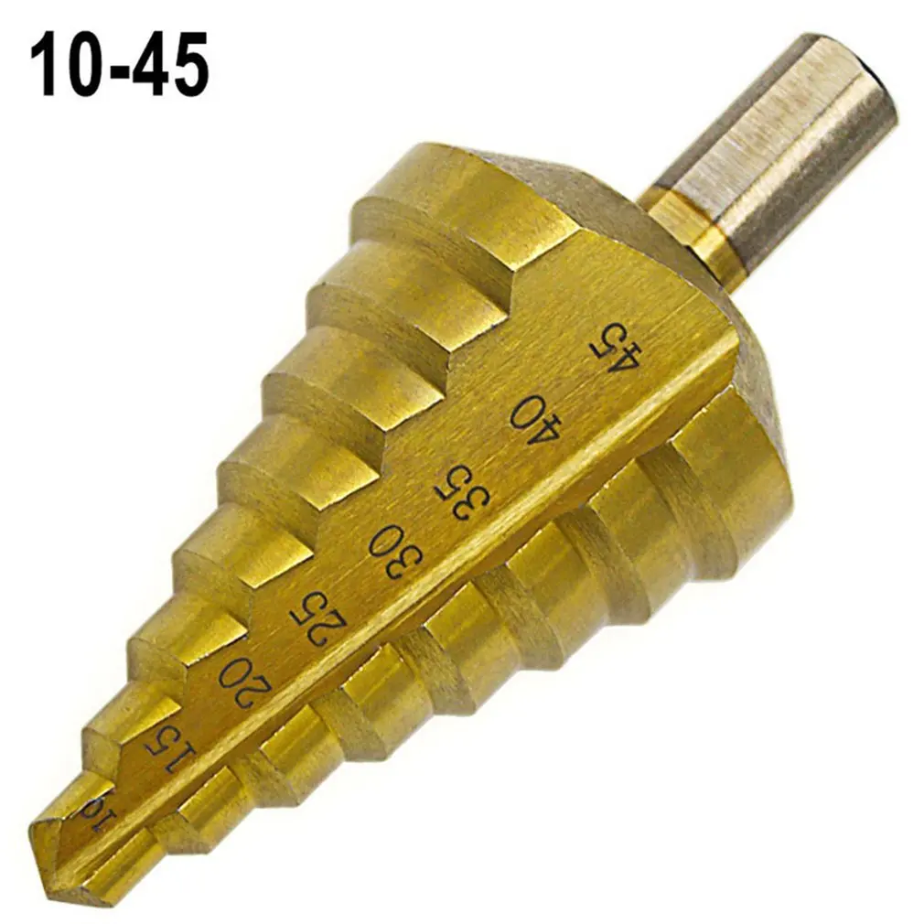

Multiple Hole 8 Sizes 10/15/20/25/30/35/40/45mm Titanium Step Drill Bit 8 Steps Cone Drill Bit Hole Groove Metal Wood Cut