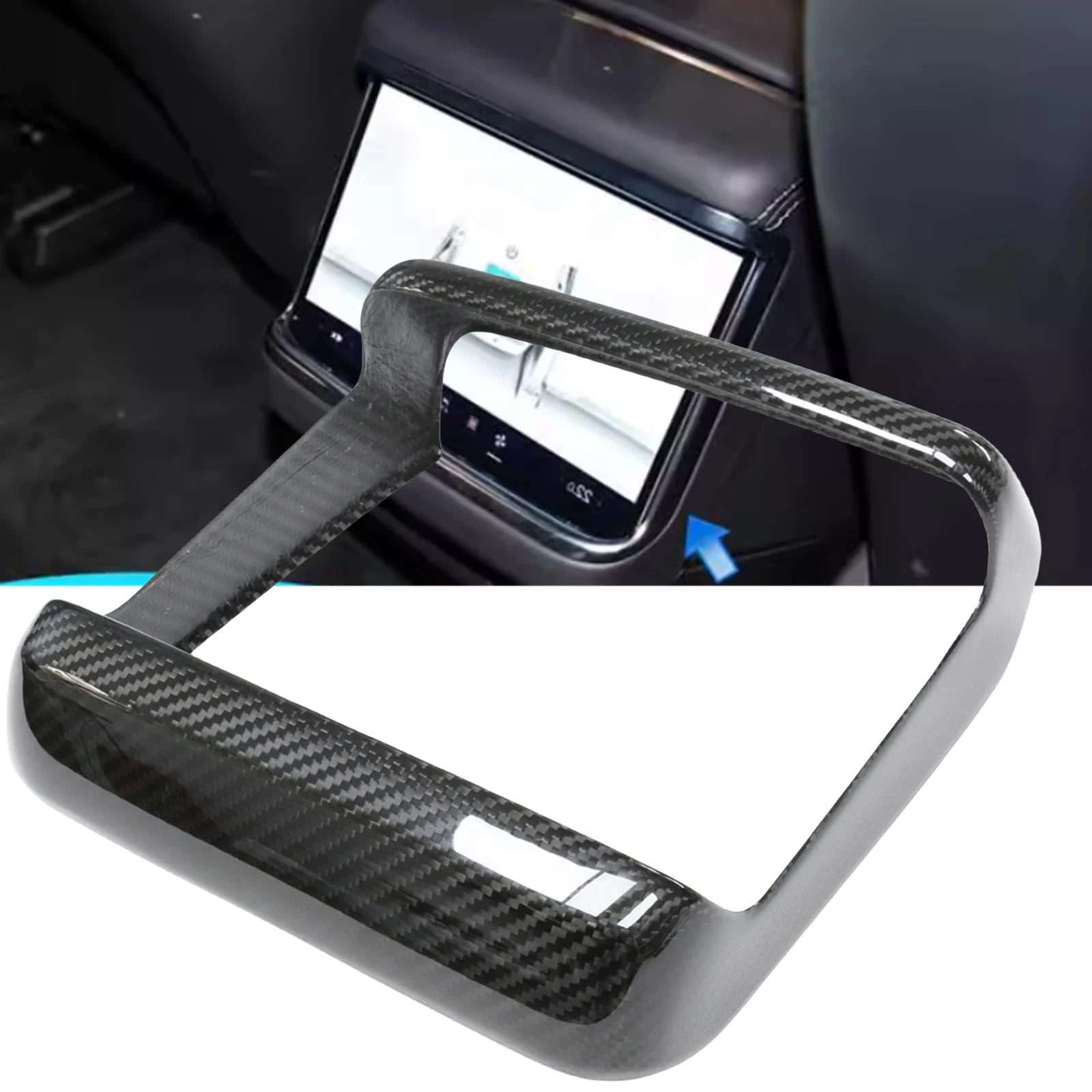 New！For Tesla Model X / S Long Range 2021 2022 2023 Carbon Fiber Interior Rear Seat Console Panel Screen Cover Frame Sticker Tri