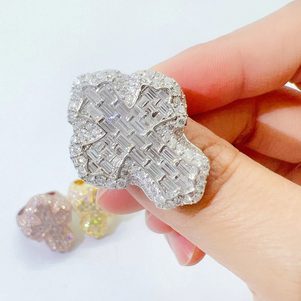 Bling Cross Moissanite Rings For Women S925 Silver Wedding Ring Finger Jewelry Men Pass Tester Free Shipping