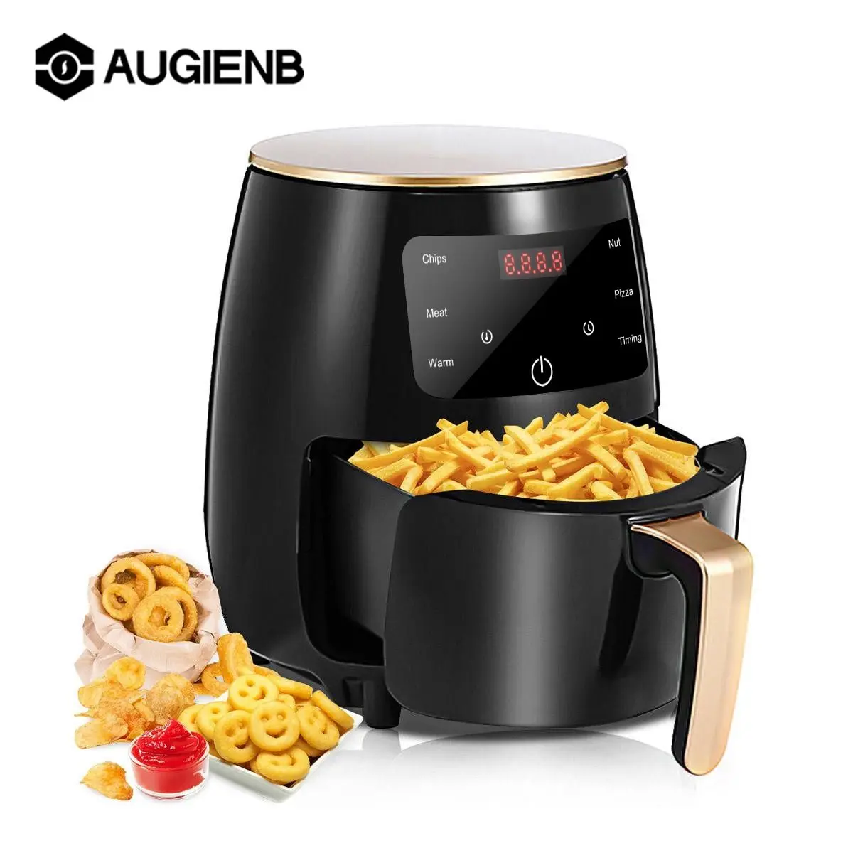AUGIENB 1400W 4.5L Air Fryer Oil free Health Fryer Cooker Multifunction Smart Touch LCD Deep Airfryer for French fries Pizza