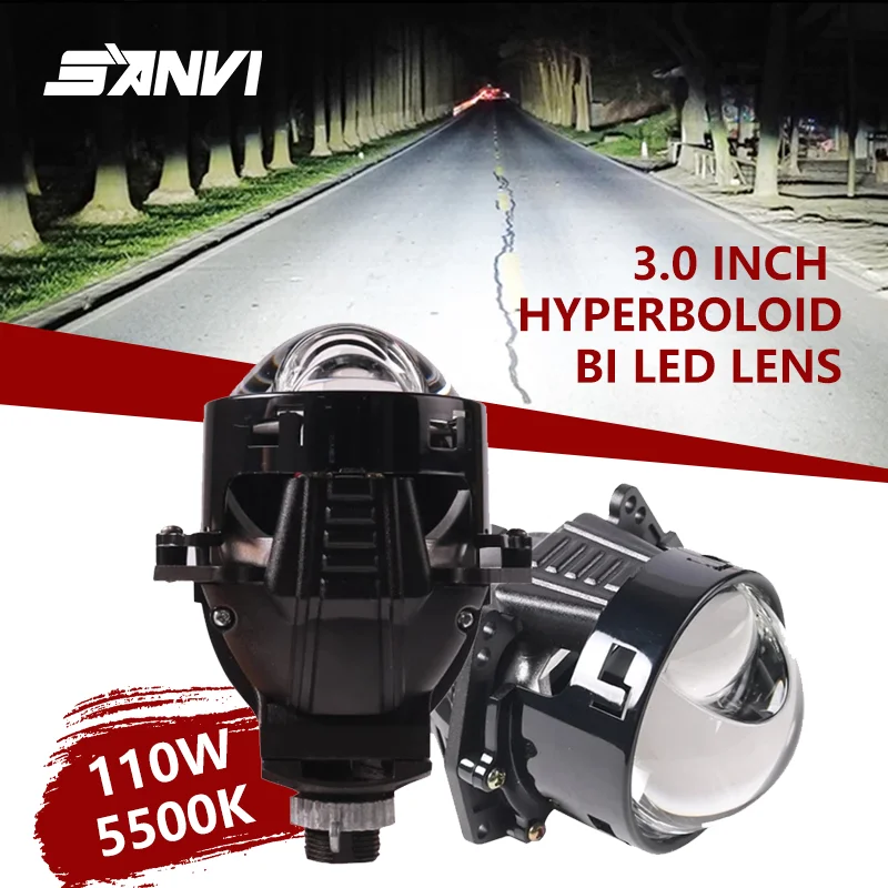 łkowany reflektor Sanvi 3 cale 110W 5500K S10 Hyperboloid Bi LED do projektora Hella 3R G5 H4 H7 9005 9006 Akcesoria samochodowe RHD LHD