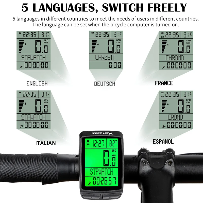 west biking waterproof 5 language bicycle computer wireless cycling odometer mtb bike stopwatch watch led screen speedometer free global shipping