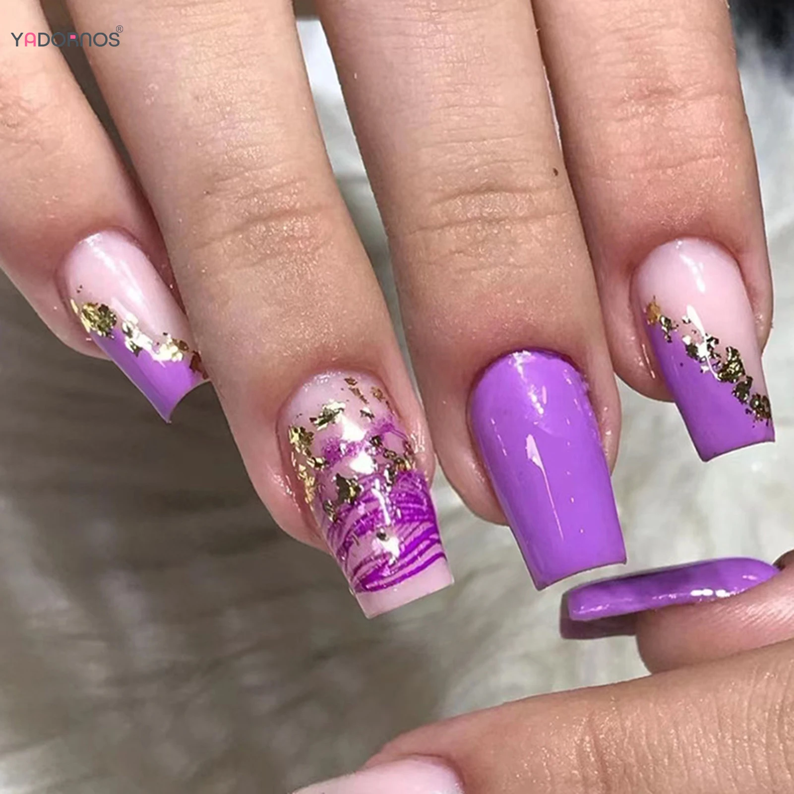 

24Pcs Purple Fake Nails Medium Length Press on Nails Full Cover Coffin Fake Nails Square Artificial Nails Women DIY Manicure