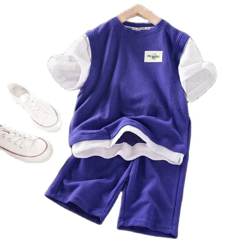 

Boys Summer Suit Kids Short Sleeve T-shirt +shorts 2pc Sports Casual Outfits for Teenage Boy Clothing Sets