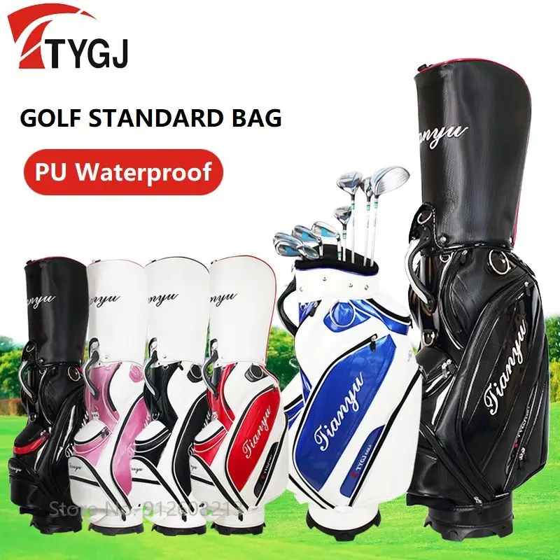 TTYGJ Unisex Golf Bag Waterproof PU Golf Standard Bag Big Capacity Clubs Storage Stand Bag Can Hold 13-14 Clubs Portable Package