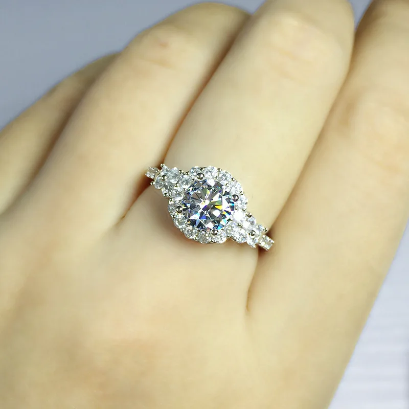 

S925 Sterling Silver Natural 1 Carat Moissanite Jewelry Open Rings for Women De Silver 925 Jewelry Gemstone Adjustable Rings Box