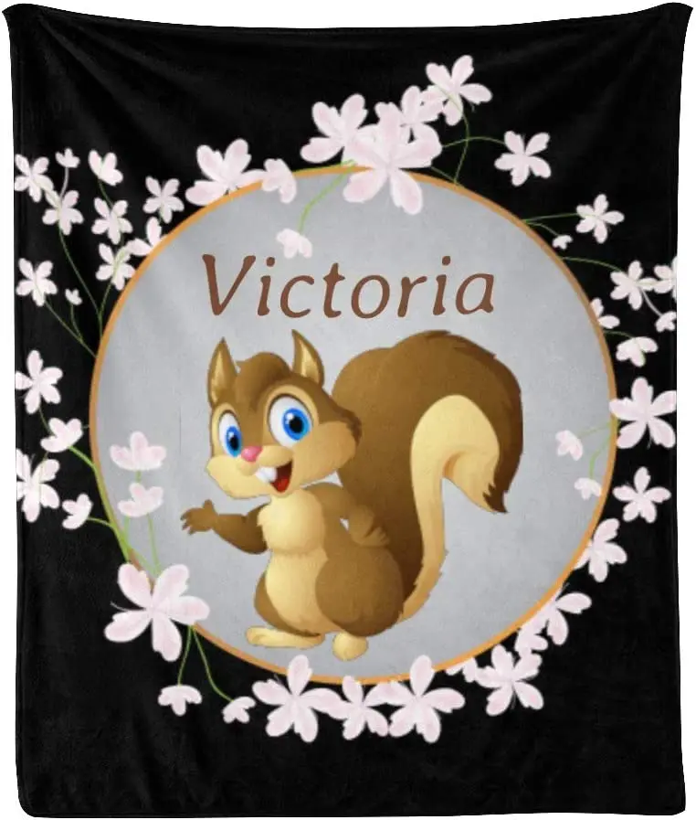 

Мягкое Флисовое одеяло с надписью, покрывало на заказ с изображением милой белки и розовых цветов, покрывало для дивана или кровати