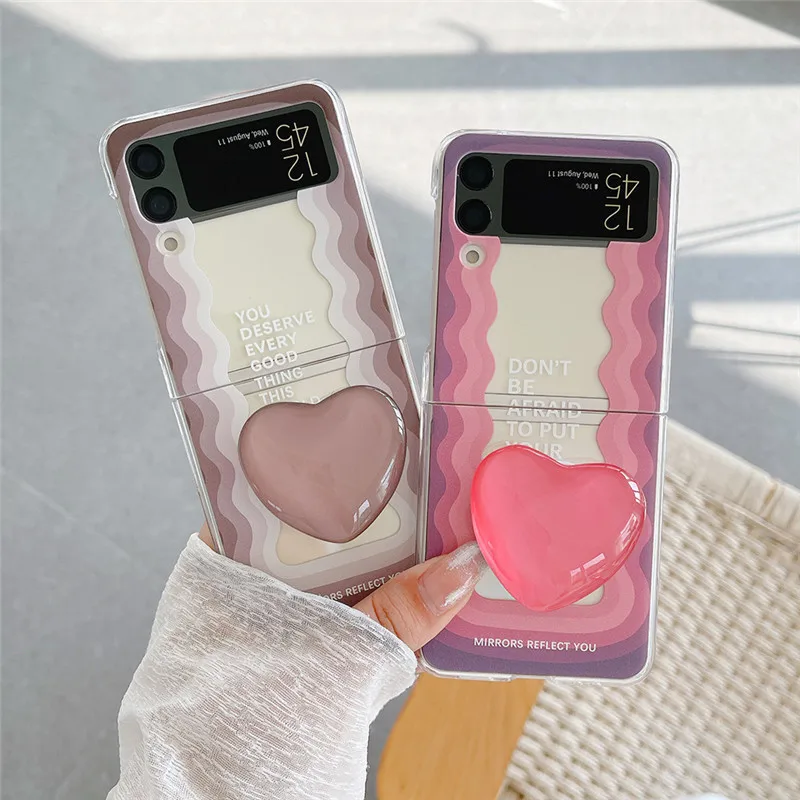 

For Samsung Galaxy Z Flip 4 3 Case love Stand Painted Bracelet Transparent Shockproof Hard Back Cover For Samsung Flip3 Case