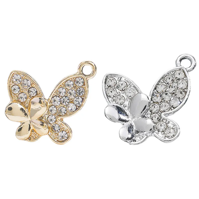

10Pcs Alloy Charms Double Butterfly Crystal Pendant for Jewelry Making Earrings Necklace Craft Accessories Diy Supplies