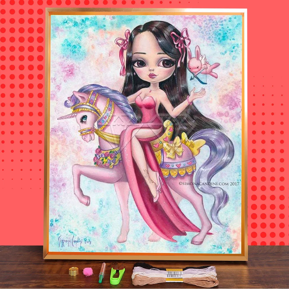 Мультяшная девушка Единорог Лошадь Тигр Печать 11CT вышивка крестиком узоры DMC