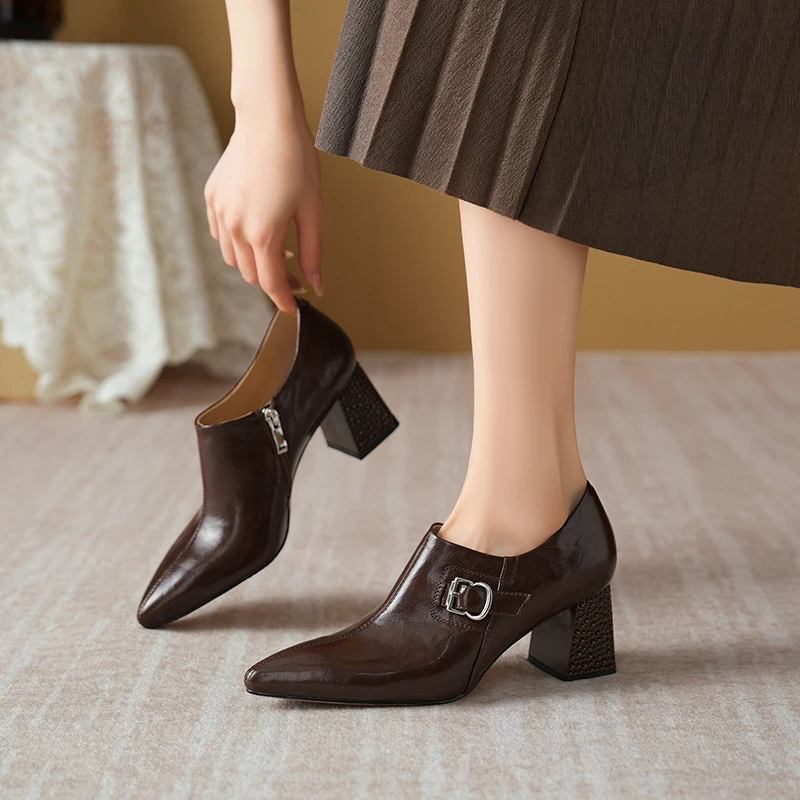 Женские кожаные туфли-лодочки с острым носком офисные и вечерние туфли на