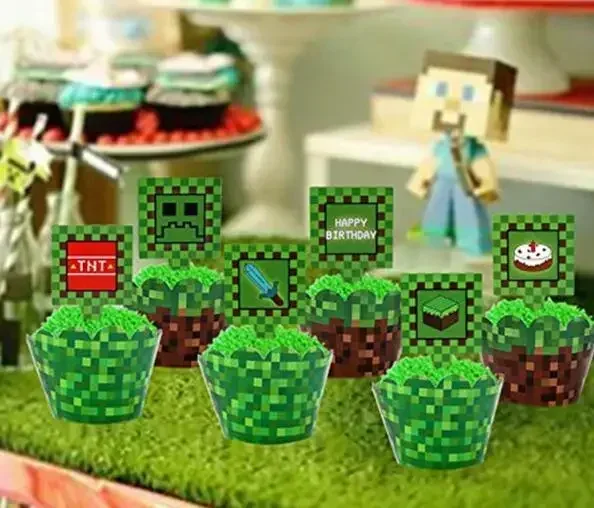 Фото 24 шт. бумажных формочек для выпечки в стиле Minecraft с изображением крипера, формочки для кексов, формочки для конфет, бумажные формочки для десертов, подарок на день рождения или для вечеринки. №4