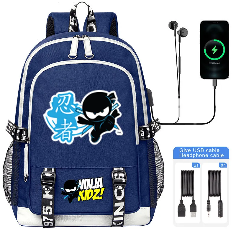 Kids backpack Cartoon Ninja Kidz children School Bag For Boy Large Capacity USB Backpack Teenagers Laptop Shoulder Bag Mochila