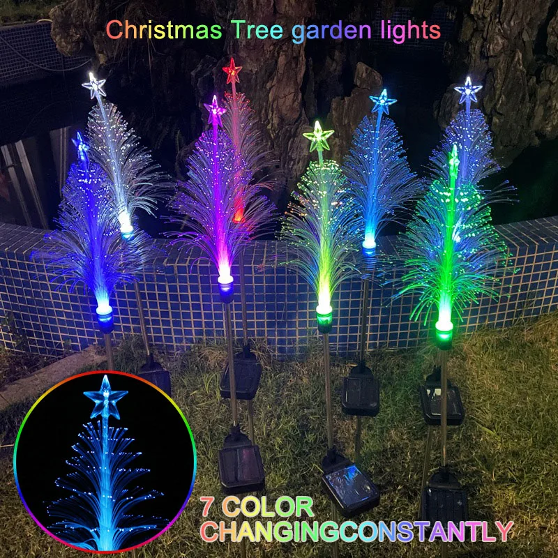 

7 Color Changing Solar Christmas Trees Lights Outdoor Waterproof Solar Flower Lights Yard Decorative Landscape Pathway Lawn Lamp