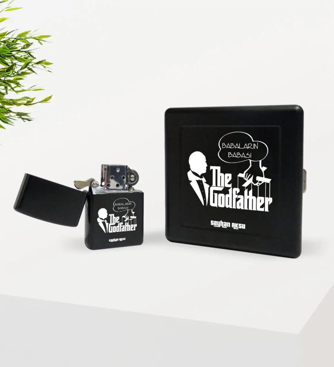 

Персонализированный черный металлический чехол для сигарет Babaların Father Design и бензиновая зажигалка, специальный дизайн, подарок для друзей и ...