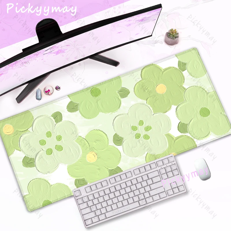 

Large Mouse Mat Cute Computer Mousepad Big Mousepads Company 39.3x19.6in Rubber Keyboard Mats Kawaii Desk Pad Flower Mouse Pads
