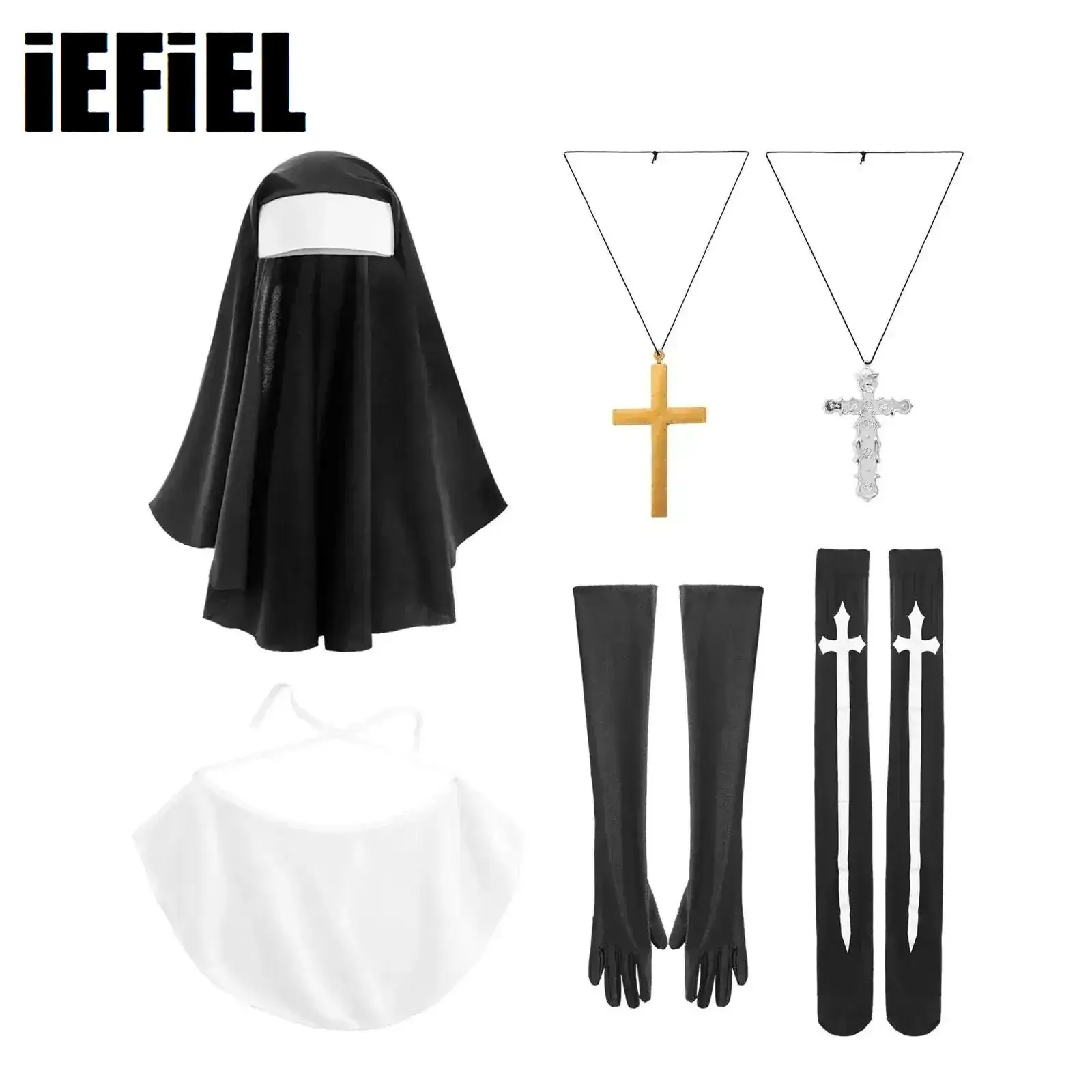 Монахиня шпионская шляпа священник крест головной убор шелковые чулки перчатки