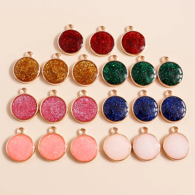 

10pcs Colorful Shinning Glitter Round Charms for Handmade DIY Earrings Charms Necklaces Pendants Jewelry Making Accessories