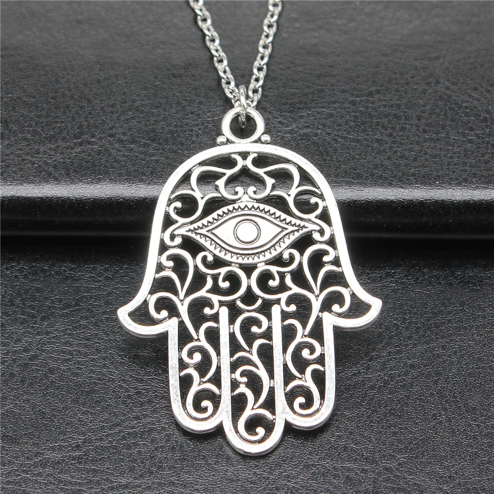 Винтажное ожерелье с подвеской в виде руки глаза, 2 цвета, 59x43 мм, для женщин и мужчин, длинная цепочка, ожерелье, ювелирные изделия, аксессуары