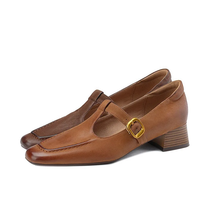 Women's Retro Leather Shoes Low-Top Comfortable Single Shoes Retro Hollowed Out Loafers Women's Low-Heeled Fashion Single Shoes