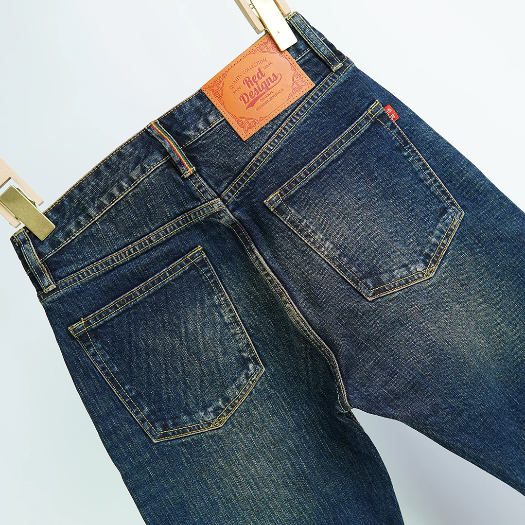 Красные винтажные джинсы 15 унций с узором для мужчин весенние Стрейчевые