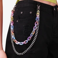 hip hop punk colorful double layer chain belt keychain for women hipster trouser jeans waist pant chain accessories harajuku