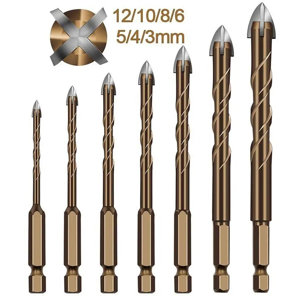 

7pcs Cross Hexagonal Shank Bit With Hexagonal Shank Upgrade Four Edges Fast Drilling Speed Heavy Duty Woodworking Tool