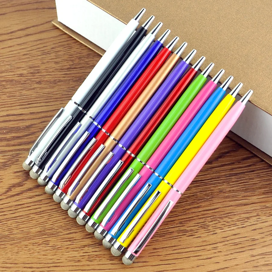 

500Pcs/Lot 13 Colors Black Blue Ink Roller Metal Ballpoint Pen 0.7Mm 2in1 Fiber Point Stylus Gift For iPhone