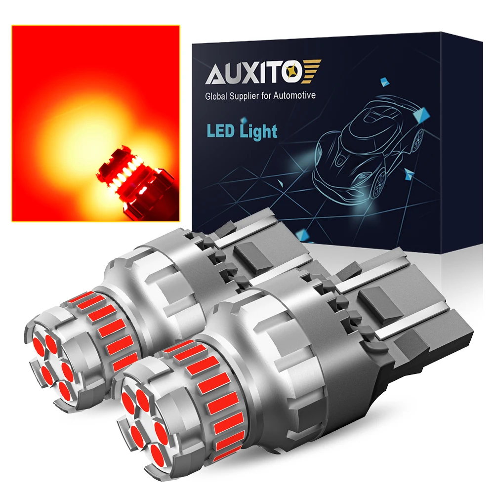 Фото AUXITO 2 шт. T20 7440 W21W W21/5W 7443 Srck LED без ошибок стробоскопическая вспышка красные стоп-сигналы задний фонарь заднего хода лампы DRL 12 В №1