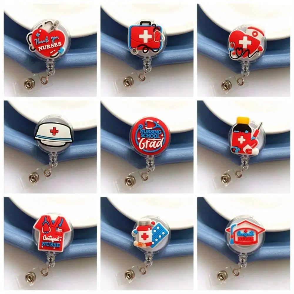 

ID Card Holder Nurse Badge Reel Chest Card Name Tag Easy Pull Buckle Exhibition Card PVC Retractable Badge Holder