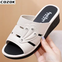 2022 new slippers womens summer wear fashion thick bottom high heel slope home indoor outdoor non slip social ladies sandals
