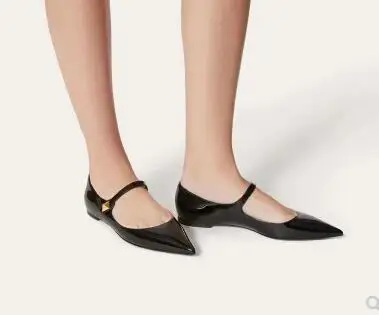 

Moraima Snc Spring Newest Pointed Toe Flat Shoes Women Elegant Ankle Strap Dress Shoes Black White Mary Janes