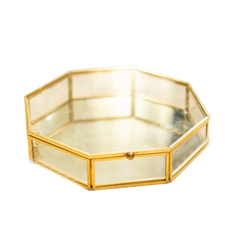 

Glass Copper Geometry Storage Baskets Box Simplicity Style Home Organizer for Jewelry Necklace Dessert Plate