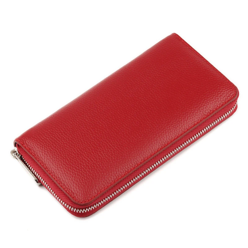Aliwood Simple Genuine Leather Women Men Long Wallet High Quality Men's Cowhide Clutch Wallets Money Clip Zipper Purse Carteras