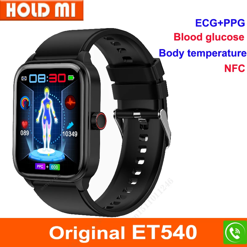 

New ET540 Smart Watch Men ECG Blood Sugar Pressure Oxygen Body Temperature Monitor Bluetooth Call NFC Voice Assistant Smartwatch