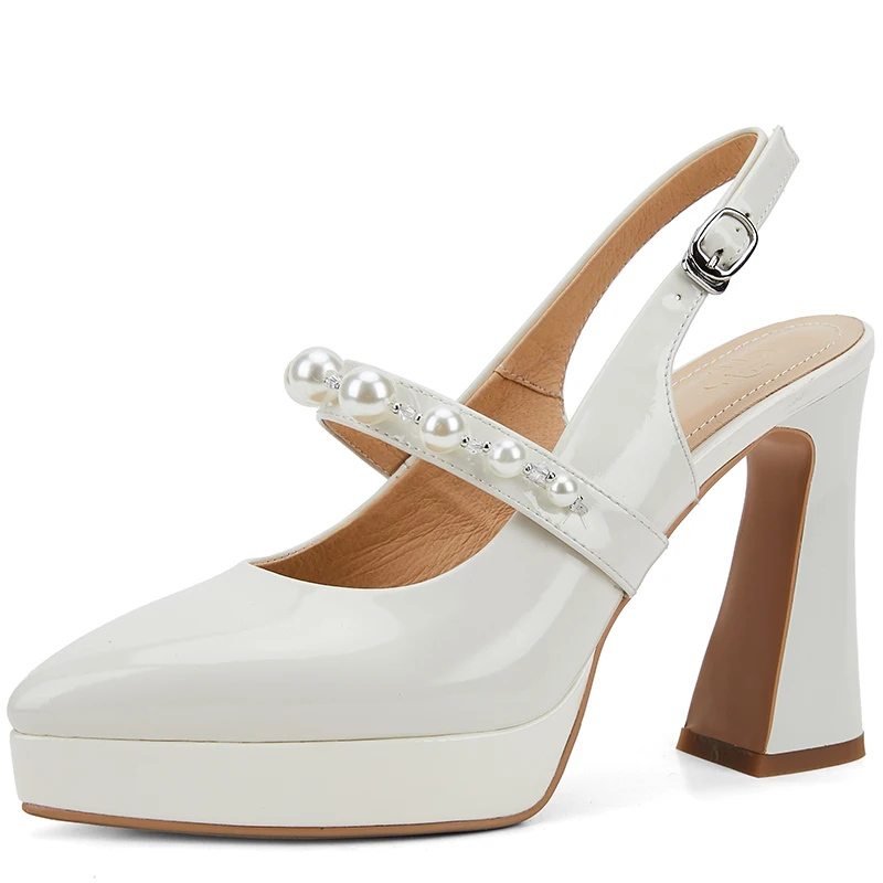 

Women Pumps High Heels Shoes Square Toe Mary Janes Fashion Genuine Leather Elegant Spring Summer Autumn Footwear Platform B26