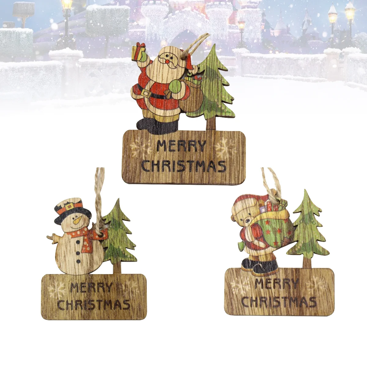 

6pcs Hanging Decor Wood Colorful Hanging Pendant Christmas Hanging Pendant